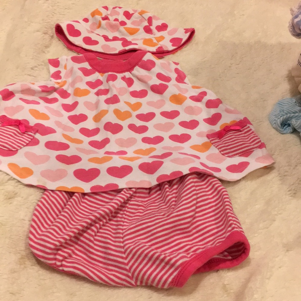Offspring top bloomers hat set baby girl